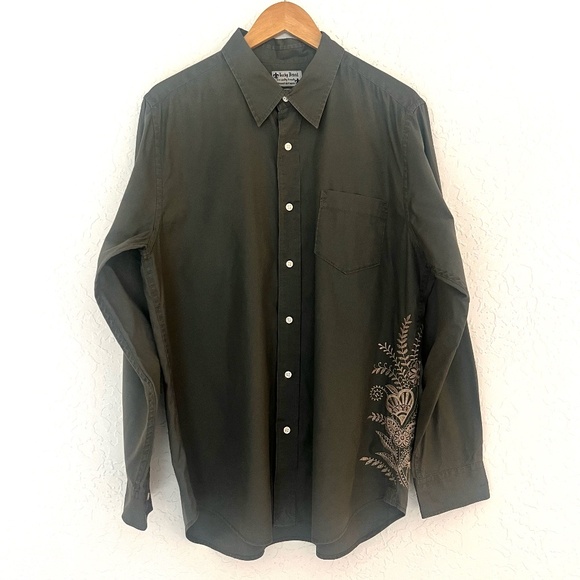 Lucky Brand Mens Long Sleeve Medium Embroidered Shirt Large Brown Tan - Picture 1 of 7